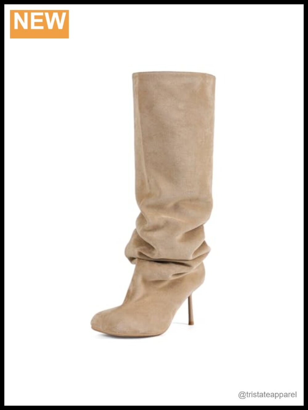 Saint Leia Women's Suede Slouchy Knee High Square Toe Stiletto Heel Boots